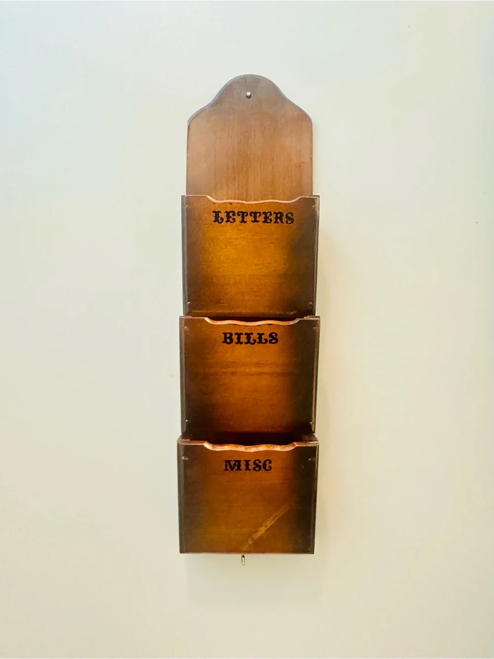 VTG MCM Three-Tier Wooden Wall Mail Letters, Bills, Miscellaneous Organizer